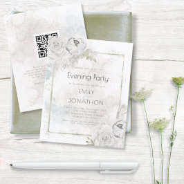 Budget QR Blommigt Watercolor Bröllop Evening Inbj