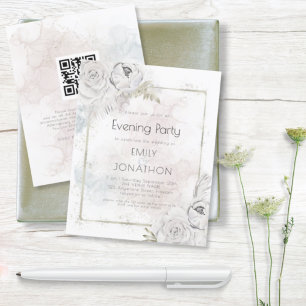 Budget QR Blommigt Watercolor Bröllop Evening Inbj