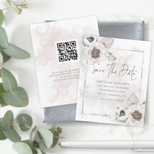 Budget QR Blommigt Watercolor Bröllop spara datum