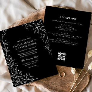 Budget QR Code Black & White Wedding bjudande Flygblad
