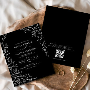 Budget QR Code Black & White Wedding bjudande Flygblad