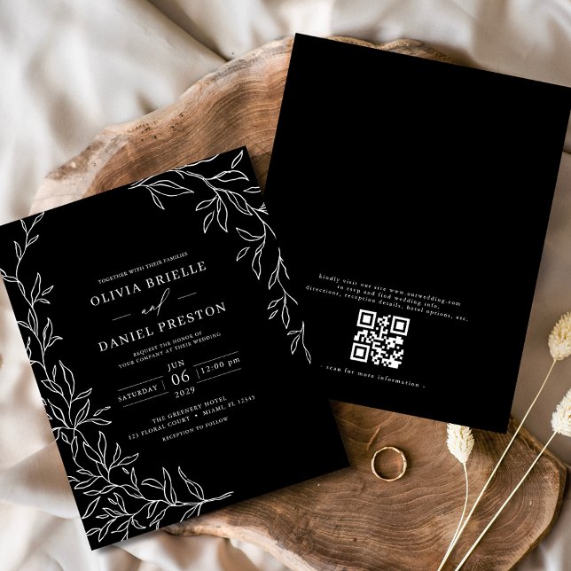 Budget QR Code Black & White Wedding bjudande Flygblad (Skapare uppladdad)