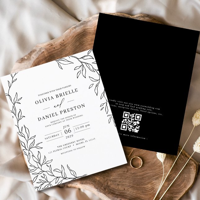 Budget QR Code Black & White Wedding bjudande Flygblad (Skapare uppladdad)