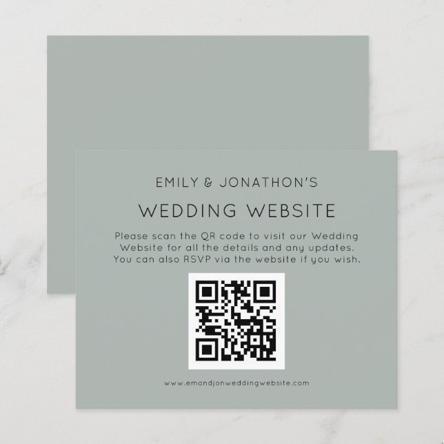 Budget QR Code Bröllop webbplats Silvery Sage Encl (Fram/baksida)