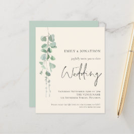 Budget QR Code Eucalyptus Ivory bröllopsinbjudan