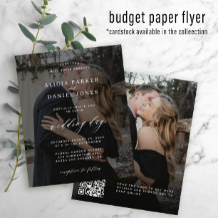 Budget QR CODE - inbjudan till svart fotobröllop Flygblad