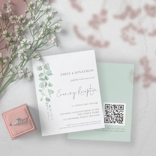 Budget QR Eucalyptus Bröllop kvällsmottagning (Front and back view)