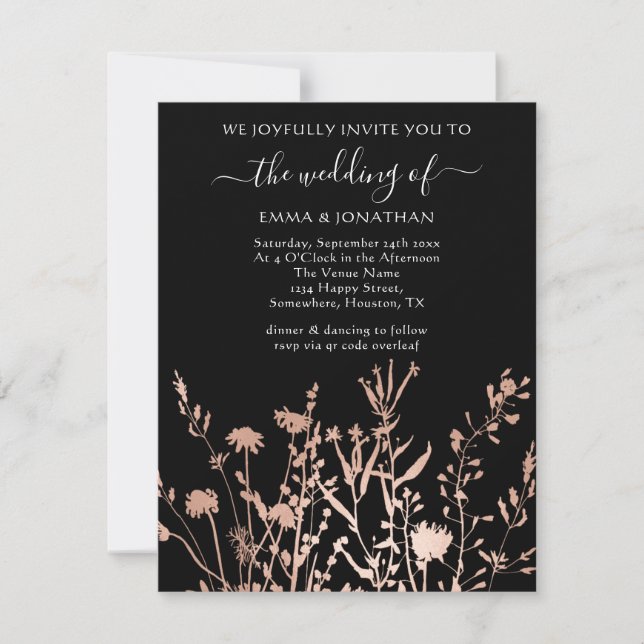 Budget QR-kod Blommig äng Svart Vit (Framsida)