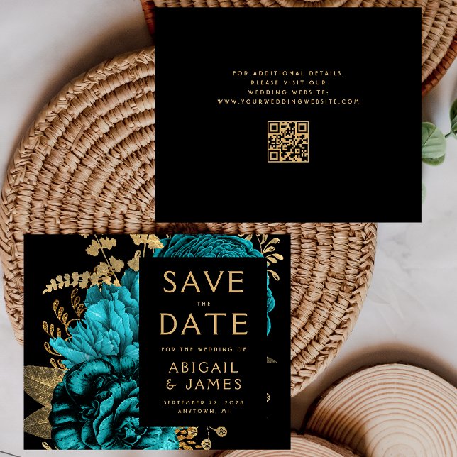 Budget QR-kod Blommig Teal Bröllop Spara datumet (Skapare uppladdad)