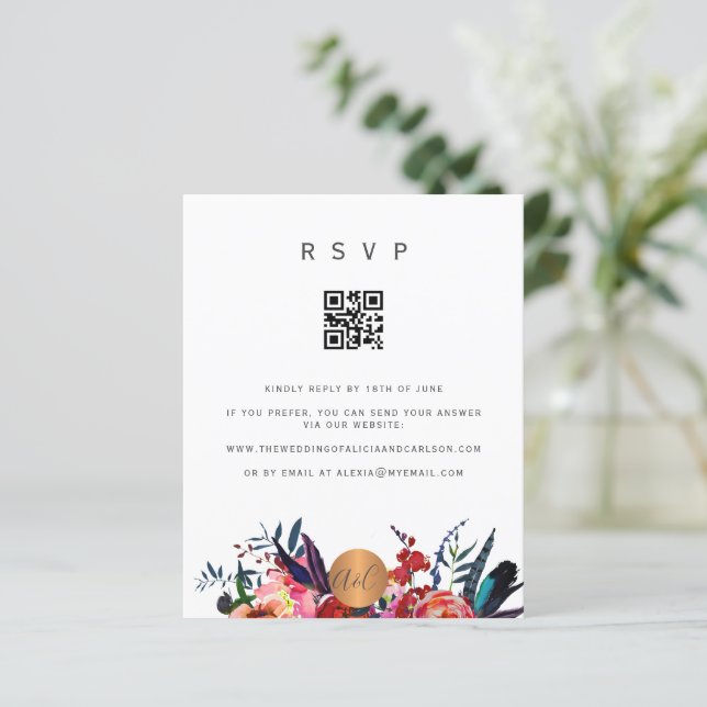 Budget QR-KOD blomsterlig elegant inbjudan RSVP (Stående Fram)