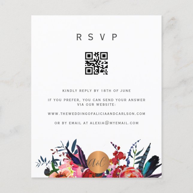Budget QR-KOD blomsterlig elegant inbjudan RSVP Flygblad (Framsidan)