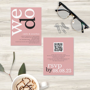 BUDGET QR-kod Dusty Rose Text Bröllopsinbjudan