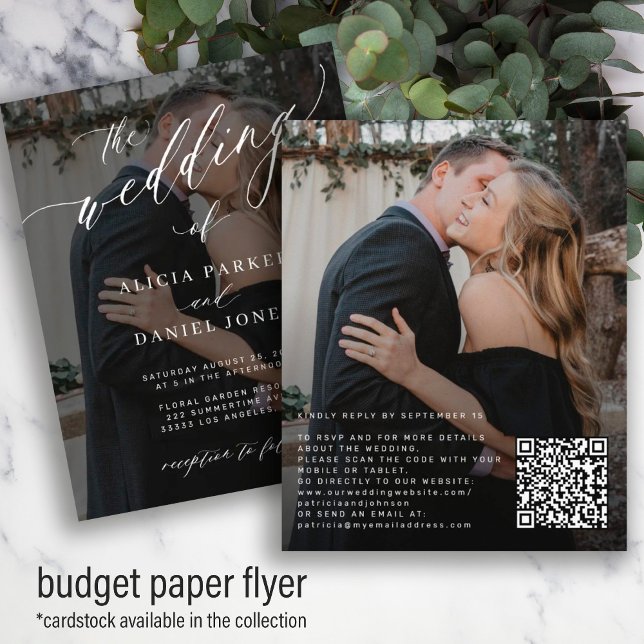 Budget QR KOD elegant 2 bilder bröllopsinbjudan Flygblad (Skapare uppladdad)