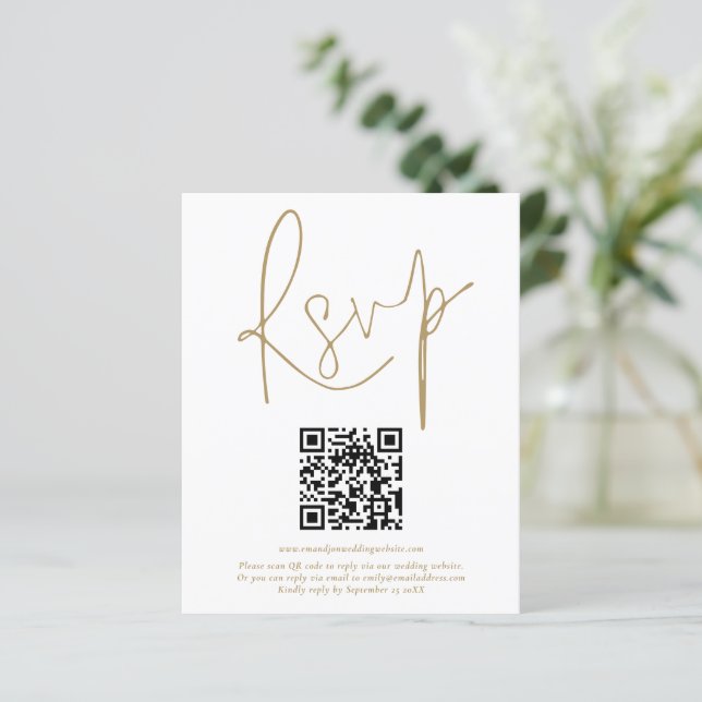 Budget QR-kod Guldskript Bröllops-RSVP (Stående Fram)