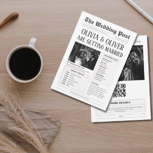 Budget, QR-kod, lustig tidning bröllop Inbjudningar