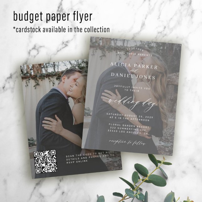 Budget QR KOD modern fotobryllopsinbjudan Flygblad (Skapare uppladdad)