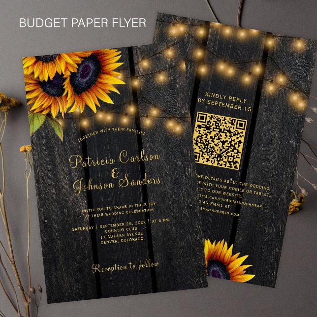 Budget QR-kod rustic solros bröllopsinbjudan Flygblad (Skapare uppladdad)