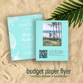 Budget QR KOD strandfoto bröllopsinbjudan Flygblad
