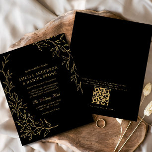 Budget QR-kod Svart Guld Bröllopsinbjudan