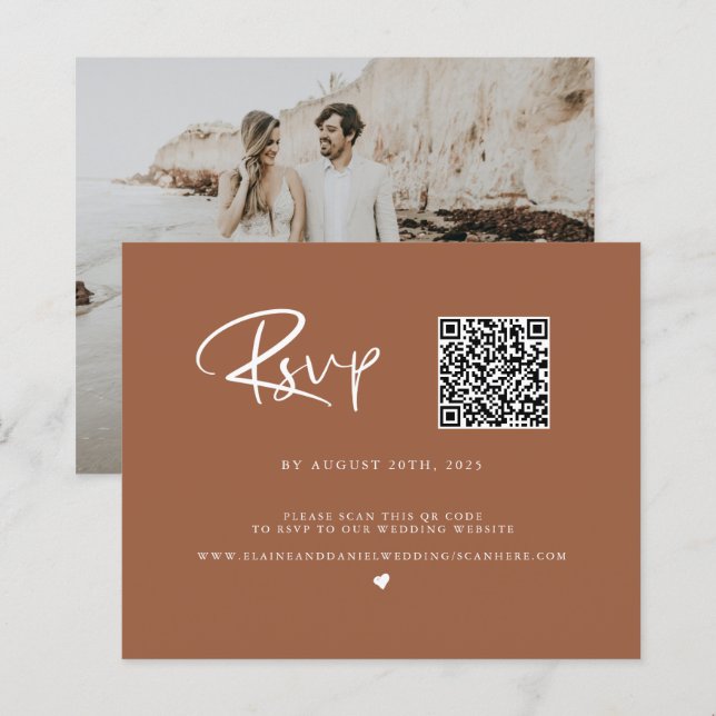 Budget QR-kod Terra Cotta Foto RSVP-kort (Fram/baksida)