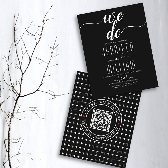 BUDGET QR-kod Vi gör svart bröllopsinbjudan (Skapare uppladdad)