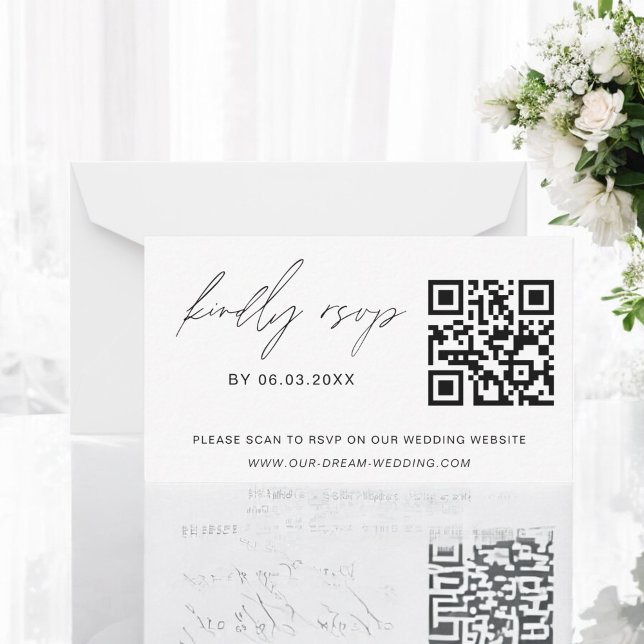 Budget QR-OSA - minimalistisk Bröllop-webbplats Anteckningskort (Skapare uppladdad)