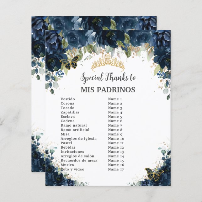 Budget Quinceañera 15 Blommigt Padrinos Corte (Fram/baksida)