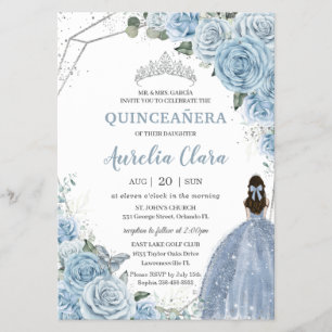 Budget Quinceañera 15 inbjudan till Baby blue Blom Flygblad