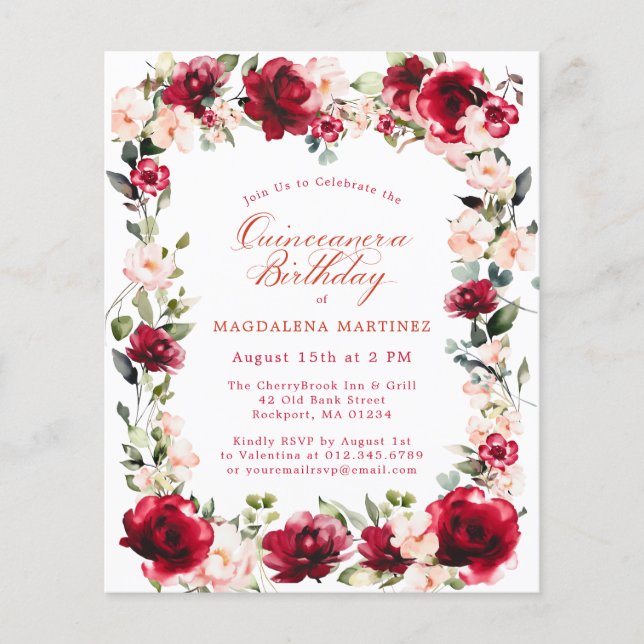 BUDGET Quinceanera Birthday Röd ros Rosa Peony (Framsida)