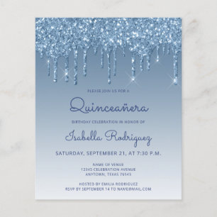 Budget Quinceañera Blå Glitter Dropp Inbjudan
