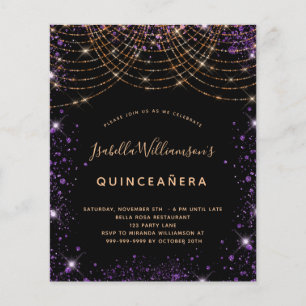 Budget Quinceanera Black lila guld glitter stoft