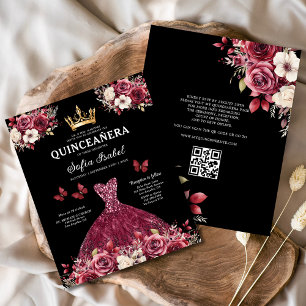 Budget Quinceañera Blommig Burgunder Prinsessa