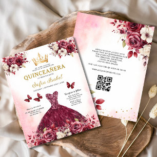 Budget Quinceanera Blommigt Burgundy Princess
