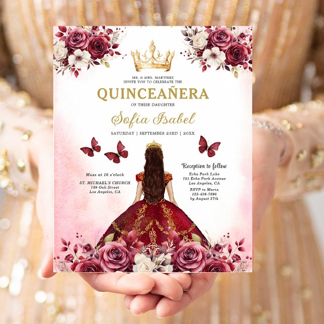 Budget Quinceanera Blommigt Burgundy Princess (Skapare uppladdad)