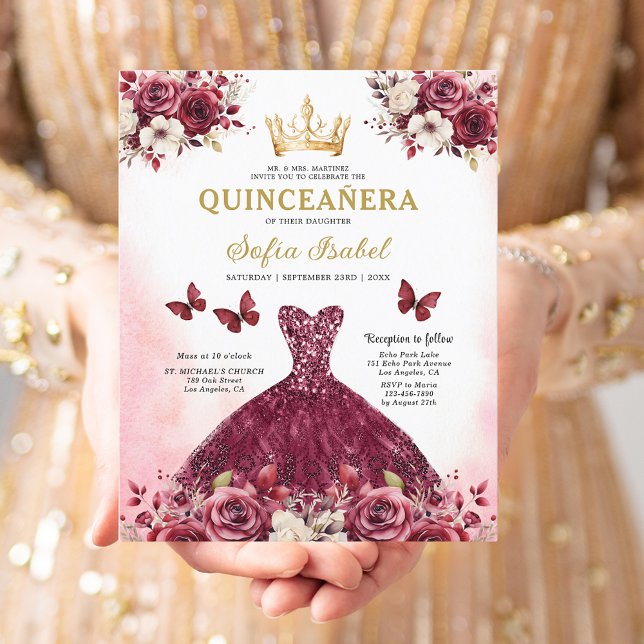 Budget Quinceanera Blommigt Burgundy Princess (Skapare uppladdad)