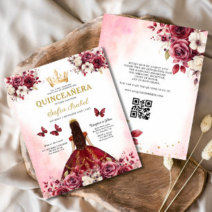 Budget Quinceanera Blommigt Burgundy Princess