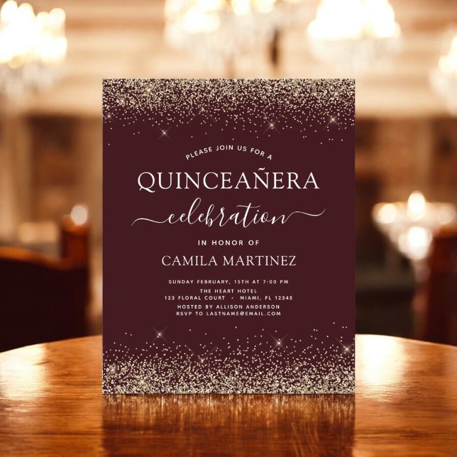 Budget Quinceanera Burgunder Guld Inbjudan Flygblad (Skapare uppladdad)