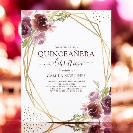 Budget Quinceanera Burgundy Rosa Geometric Blommig