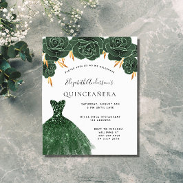 Budget Quinceanera emerald grönt guld dress blommi
