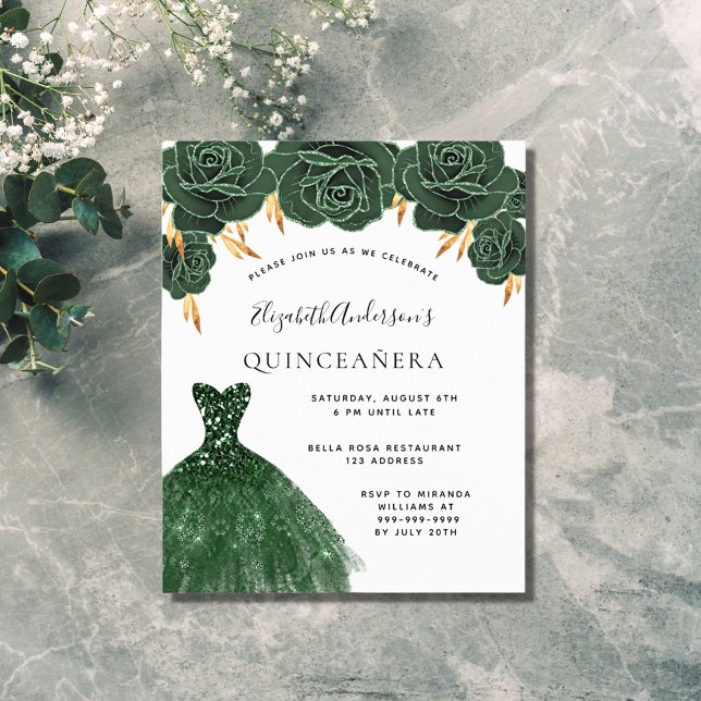 Budget Quinceanera emerald grönt guld dress blommi (Skapare uppladdad)