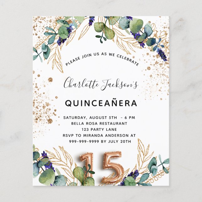Budget quinceanera eucalyptus grönska glitter (Framsida)