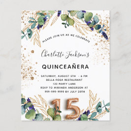 Budget quinceanera eucalyptus grönska glitter