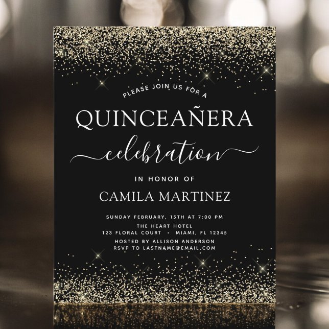 Budget Quinceanera Guld Black Modern Glitter (Skapare uppladdad)