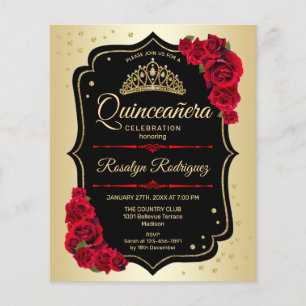 Budget Quinceanera - Guld Black Red-inbjudan Flygblad