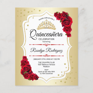Budget Quinceanera - Guld Vit Röd Inbjudan Flygblad