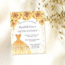 Budget Quinceanera guldkjol blommig inbjudan