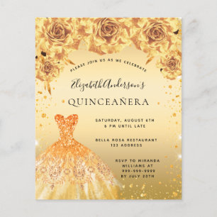 Budget Quinceanera guldkjol blommig inbjudan