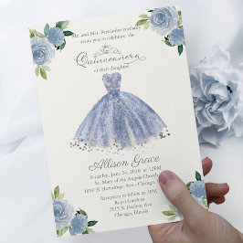 Budget Quinceanera-inbjudan Bilingual Blue Gown