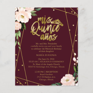Budget Quinceanera-inbjudan Bilingual Burgundy