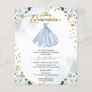 Budget Quinceanera-inbjudan Blå blomklänning